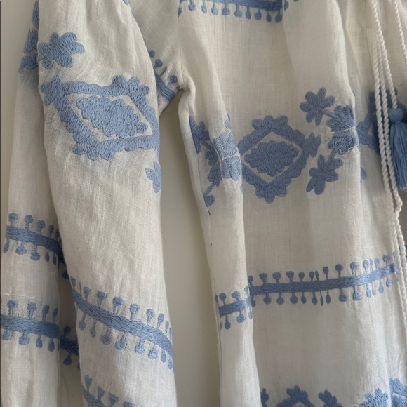 Blue and White Embroidered Dress in linen SMALL - Picture 3 of 5